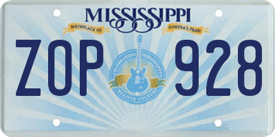 MS license plate ZOP928