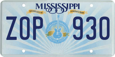 MS license plate ZOP930