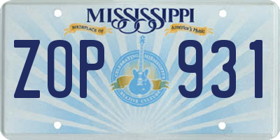 MS license plate ZOP931