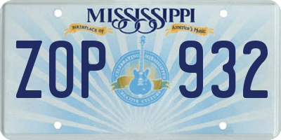 MS license plate ZOP932