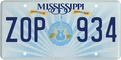 MS license plate ZOP934