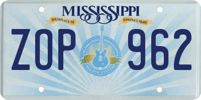 MS license plate ZOP962