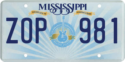 MS license plate ZOP981