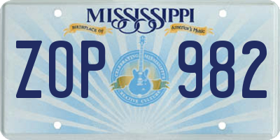 MS license plate ZOP982