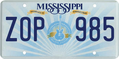 MS license plate ZOP985