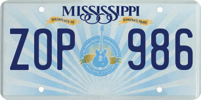 MS license plate ZOP986