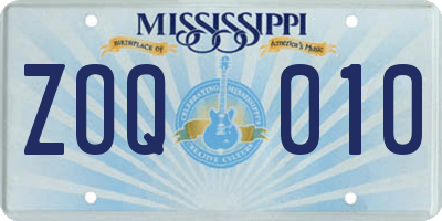 MS license plate ZOQ010