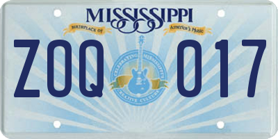 MS license plate ZOQ017