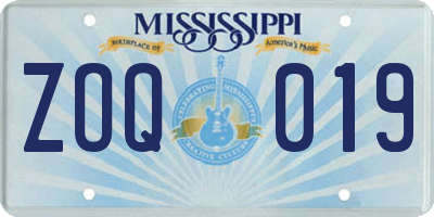 MS license plate ZOQ019