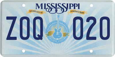 MS license plate ZOQ020