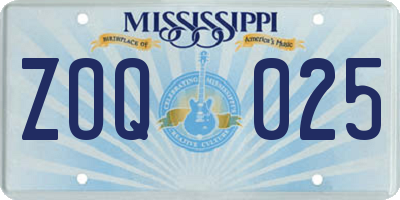 MS license plate ZOQ025