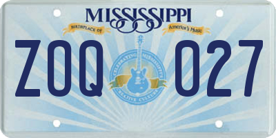 MS license plate ZOQ027