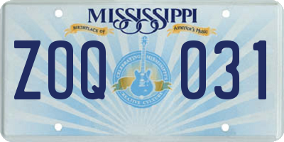 MS license plate ZOQ031