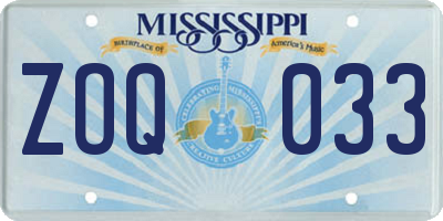 MS license plate ZOQ033