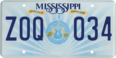MS license plate ZOQ034