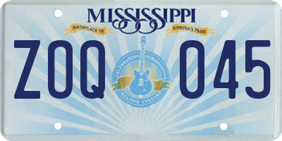 MS license plate ZOQ045