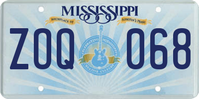 MS license plate ZOQ068