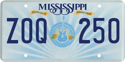 MS license plate ZOQ250