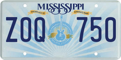 MS license plate ZOQ750