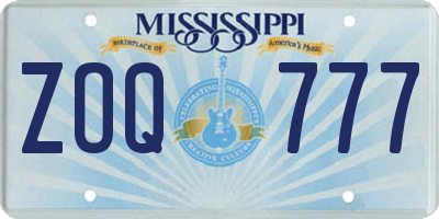 MS license plate ZOQ777