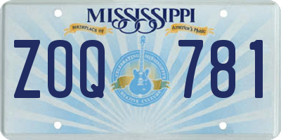 MS license plate ZOQ781