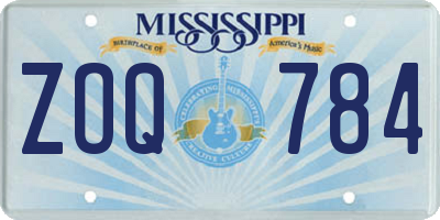 MS license plate ZOQ784