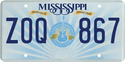 MS license plate ZOQ867