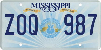 MS license plate ZOQ987