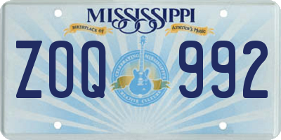 MS license plate ZOQ992