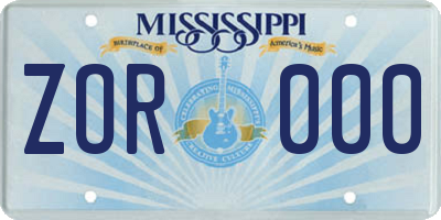 MS license plate ZOR000