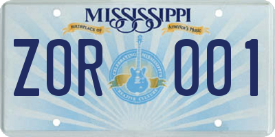 MS license plate ZOR001