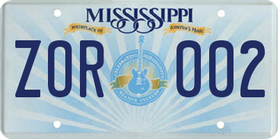 MS license plate ZOR002