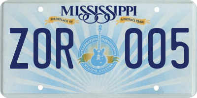 MS license plate ZOR005