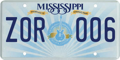 MS license plate ZOR006