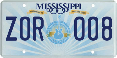 MS license plate ZOR008