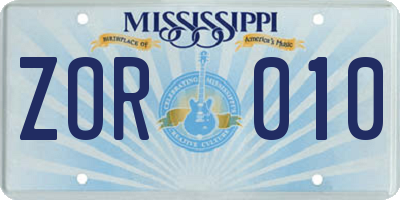 MS license plate ZOR010