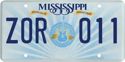 MS license plate ZOR011