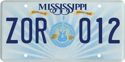 MS license plate ZOR012