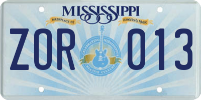 MS license plate ZOR013