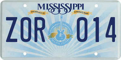 MS license plate ZOR014
