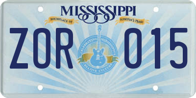 MS license plate ZOR015