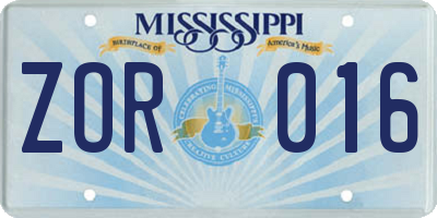 MS license plate ZOR016
