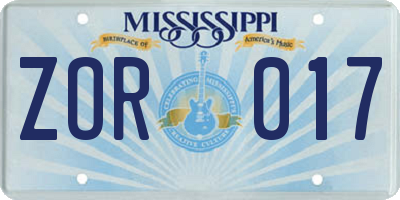 MS license plate ZOR017