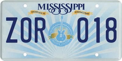 MS license plate ZOR018