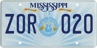 MS license plate ZOR020