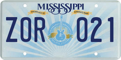 MS license plate ZOR021