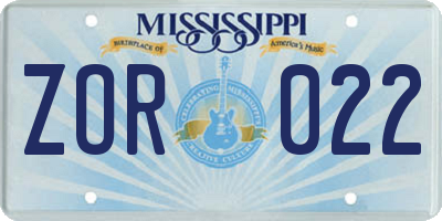 MS license plate ZOR022