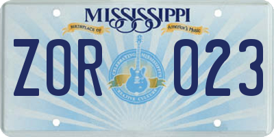 MS license plate ZOR023