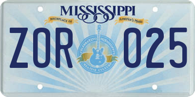 MS license plate ZOR025