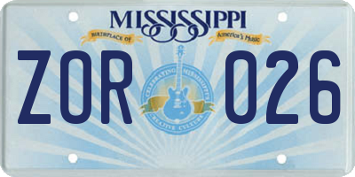 MS license plate ZOR026